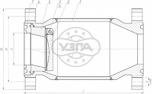 Клапан обратный поворотный фланцевый Dn100 Pn100 09Г2С
