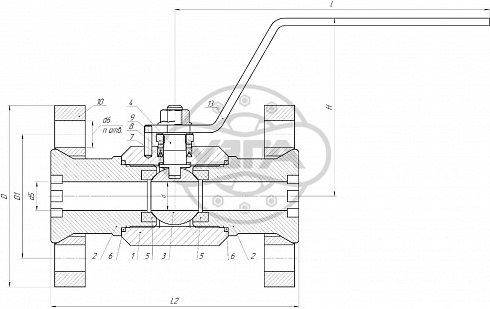 Кран шаровой разборный трехсоставной фланцевый Dn20 Pn63Ст. 20 11с45п