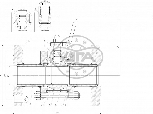 Кран шаровой разборный трехсоставной стяжной конструкции фланцевый Dn100 Pn16 09Г2С 11лс45п