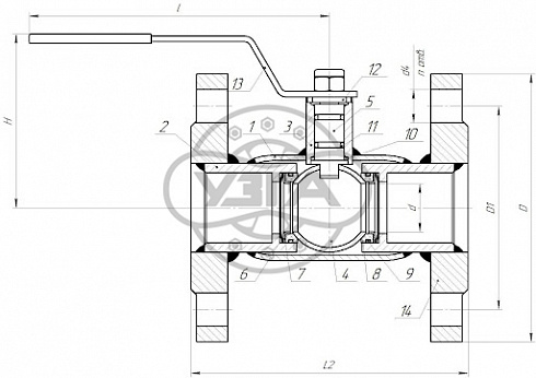 Кран цельносварной стандартнопроходной фланцевый Dn200 Pn16 Ст. 20 10с9пм