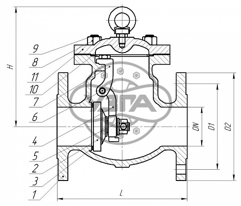 Клапан обратный поворотный фланцевый Dn80 Pn16 20Л 19с76нж