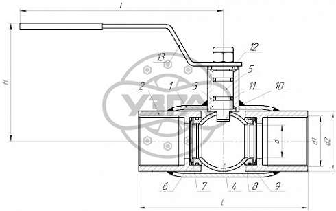 Кран цельносварной стандартнопроходной муфтовый Dn15 Pn16 09Г2С 10лс9пм