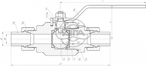 Кран шаровой разборный двухсоставной штуцерно-ниппельный Dn10 Pn16 09Г2С 11лс45п